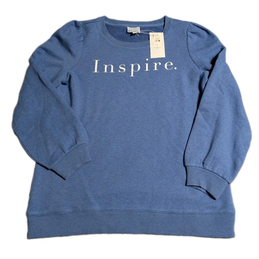 Talbots Dress for Success Sweatshirt Womens M Blue Inspire Puff Sleeve NWT